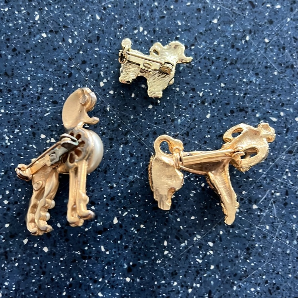 3 goldtone jewel studded poodle dog pins - Picture 2 of 8
